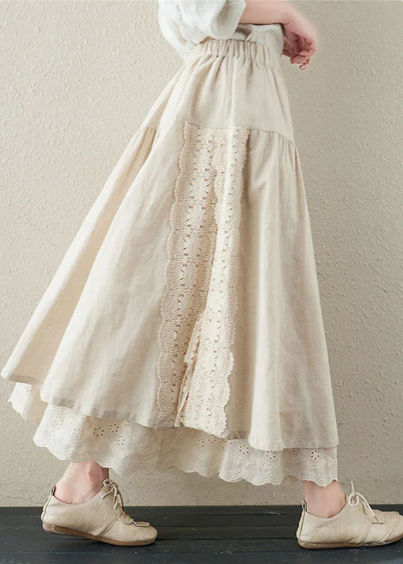 Linen Color Patchwork Linen Fake Two Piece Skirts Wrinkled Embroideried Summer corduroy skirt cozy