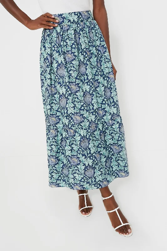 Multi Blue Leafy Floral Devon Maxi Skirt chiffon skirt airy