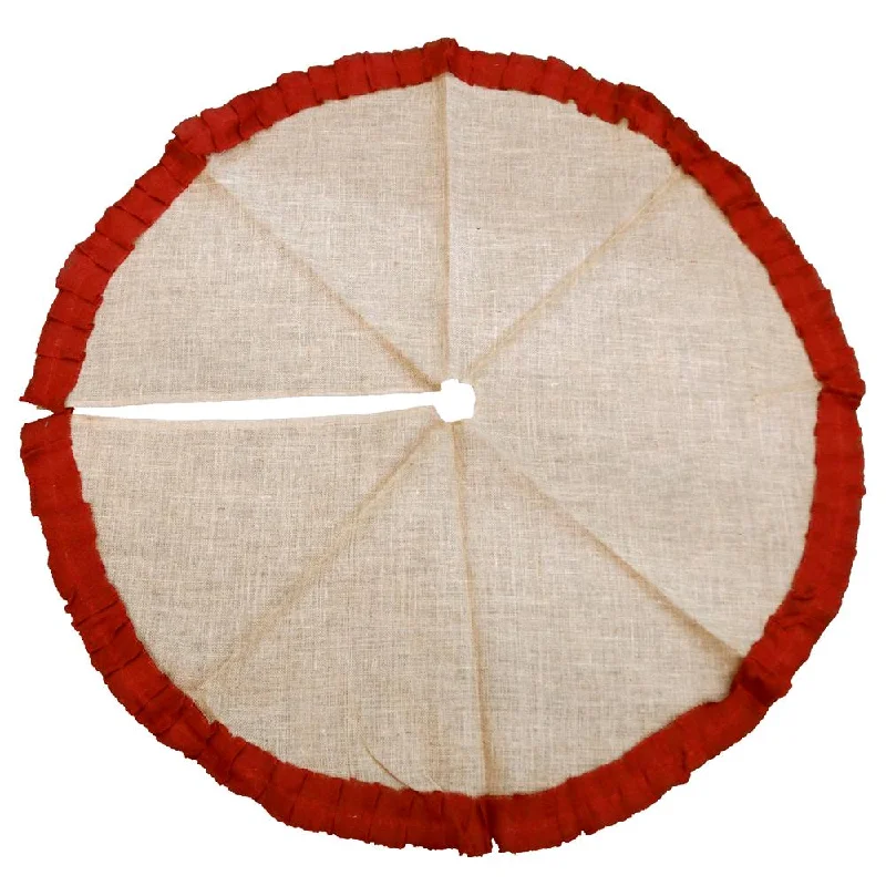 Natural Burlap Ruffled Christmas Tree Skirt w/ Red Cuff, Round, 48-Inch leather skirt sleek