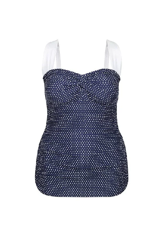Navy & White Dots Vintage Skirted One Piece cashmere skirt fine