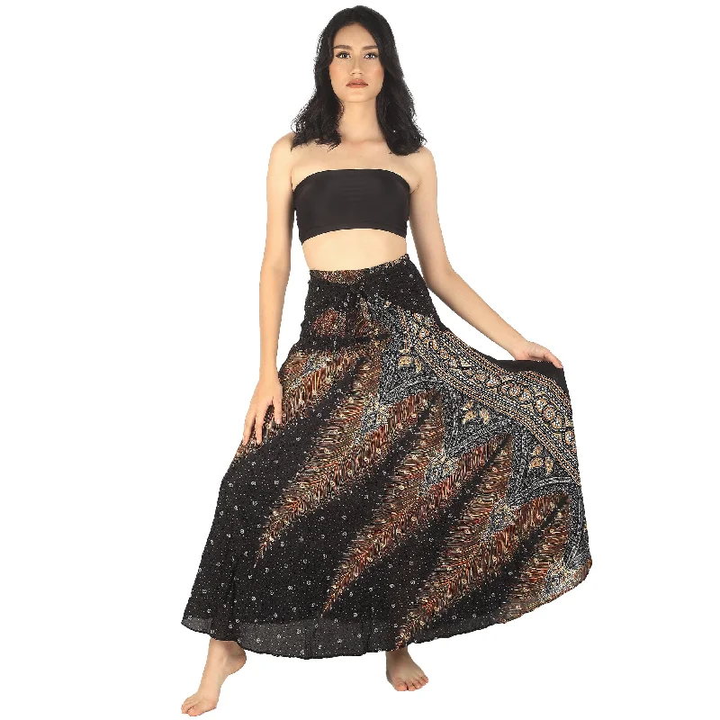 Peacock Women's Bohemian Skirt in Black Gold SK0033 020007 04 spandex blend skirt