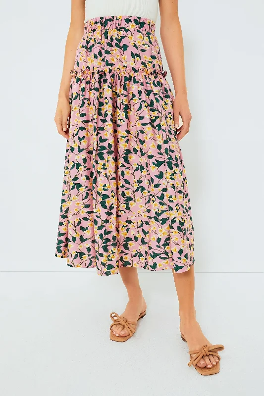 Exclusive Pink Multi Ruffled Maxi Skirt denim skirt stylish