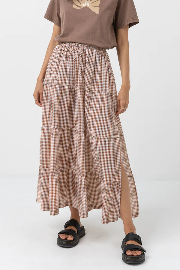Rhythm Lola Check Tiered Maxi Skirt silk skirt luxurious