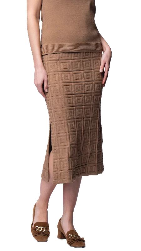 Sabrina Square Pattern Midi Straight Skirt; Mocha chiffon skirt airy