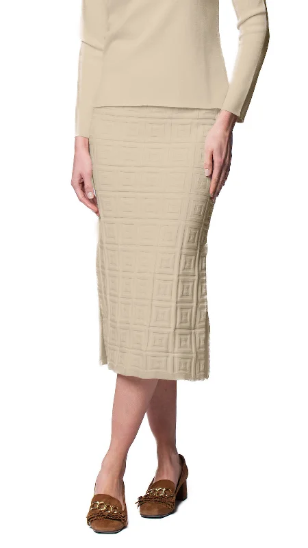 Sabrina Square Pattern Midi Straight Skirt; Warm Beige satin skirt smooth