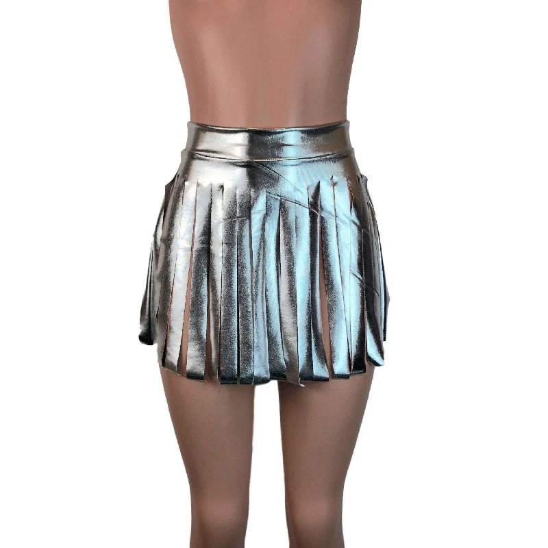 Fringe Skirt - Silver Metallic silk skirt smooth