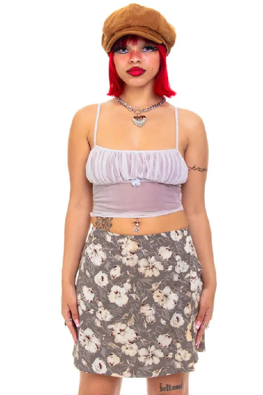 Vintage 90's Grey Floral Mini Skirt - M lace skirt romantic