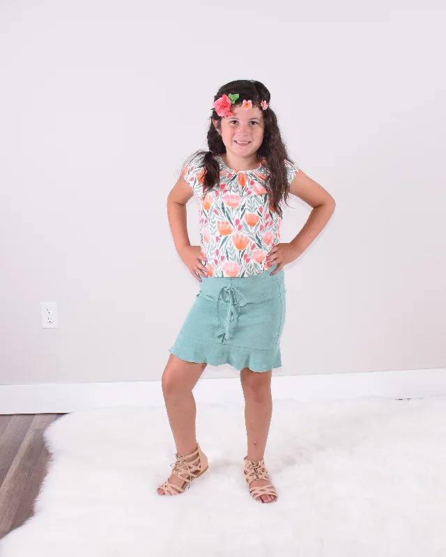 The Maya Floral 2pc Skirt Set - Jade velvet skirt rich