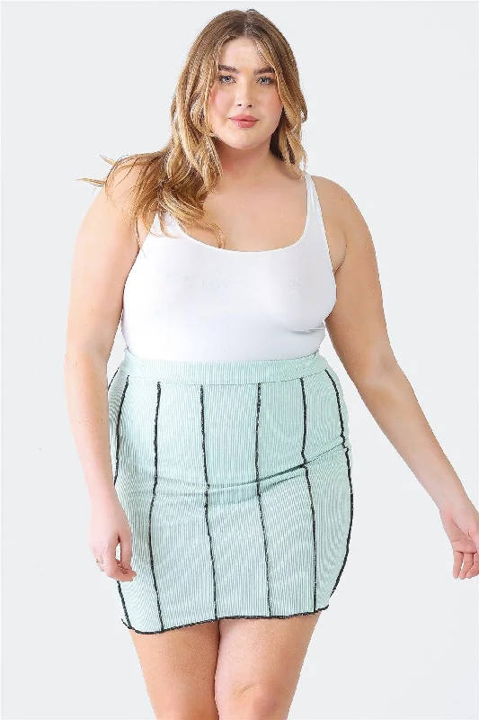 Plus Size Mint Ribbed Seam High Waist Mini Skirt wool skirt warm