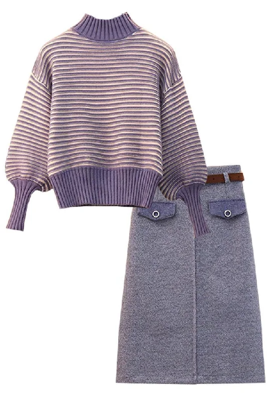 Clodine Purple Sweater and Skirt Set silk skirt elegant