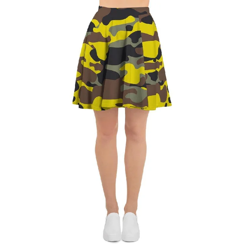 Woodland And Yellow Camo Print Women's Skirt cashmere skirt fine