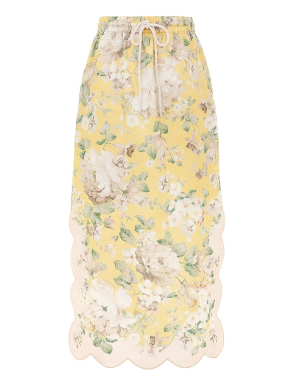 Acacia Scallop Midi Skirt linen skirt airy