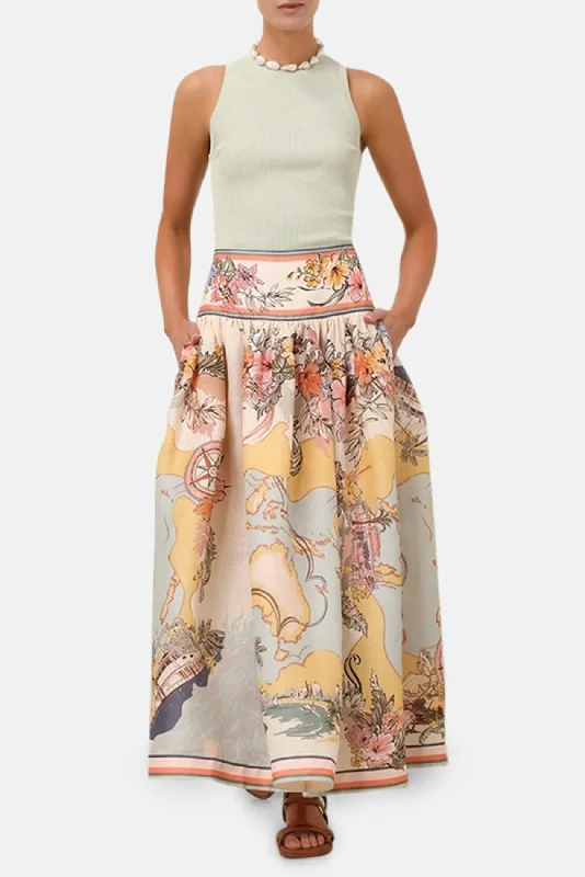 Tallow Midi Skirt Nautical Map casual skirt length